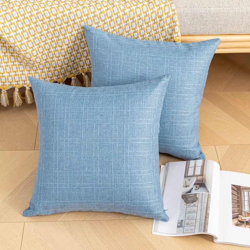 K KEVIN TEXTILE Kevin Textile Pack of 2 Outdoor Waterproof Throw Pillow Covers Decorative Farmhouse Checkered Square Solid Cushion Cases for Patio Garden Porch Sofa Light Blue 18x18 inch - Image 5